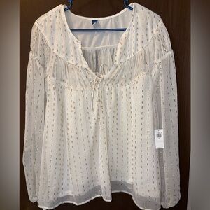 NWT - Ivory Sheer Peasant Blouse with Gold Dot Detail